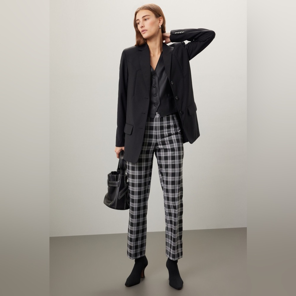 Reformation Franklin Plaid High Rise Slightly Cropped Straight Leg Pant Size 4P
